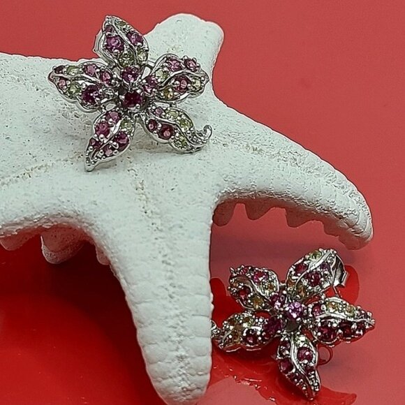 Natural Round Rhodolite Garnet 2.5mm & Peridot‎ 925 Sterling Silver Earrings - Picture 2 of 6